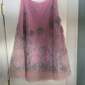 Chic Vintage Pink and Gray Floral A-Line Skirt
